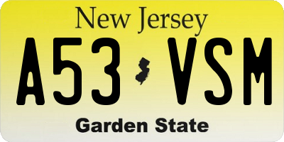 NJ license plate A53VSM