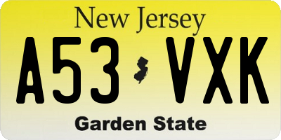 NJ license plate A53VXK