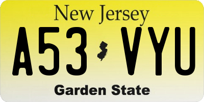 NJ license plate A53VYU