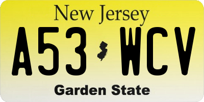 NJ license plate A53WCV