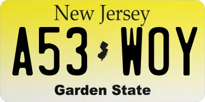 NJ license plate A53WOY