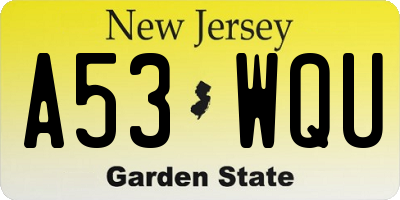 NJ license plate A53WQU