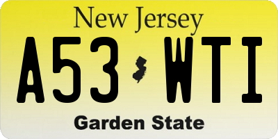 NJ license plate A53WTI