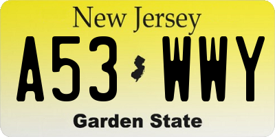 NJ license plate A53WWY