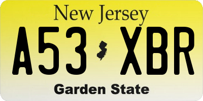 NJ license plate A53XBR