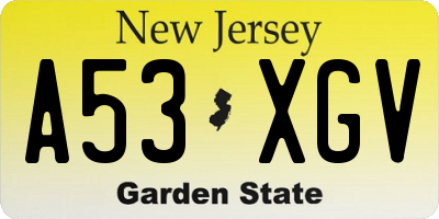 NJ license plate A53XGV
