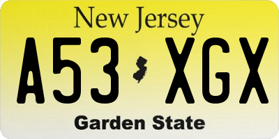 NJ license plate A53XGX