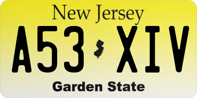 NJ license plate A53XIV
