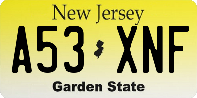 NJ license plate A53XNF