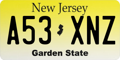 NJ license plate A53XNZ