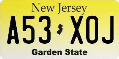 NJ license plate A53XOJ