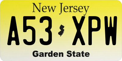 NJ license plate A53XPW
