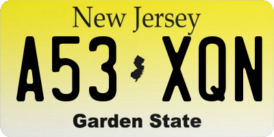 NJ license plate A53XQN