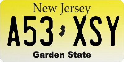 NJ license plate A53XSY