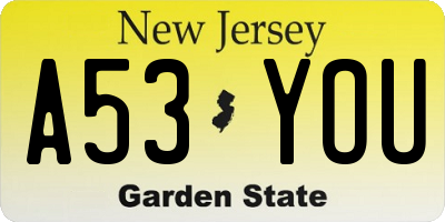 NJ license plate A53YOU