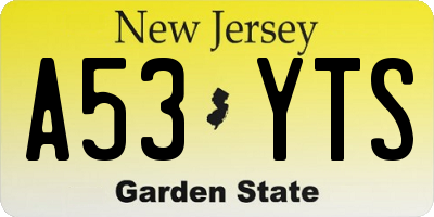 NJ license plate A53YTS