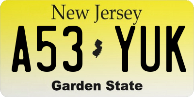NJ license plate A53YUK