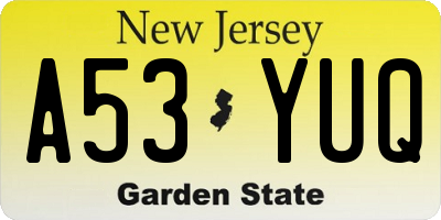 NJ license plate A53YUQ