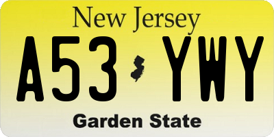 NJ license plate A53YWY