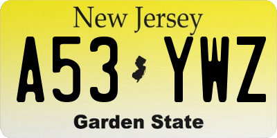 NJ license plate A53YWZ