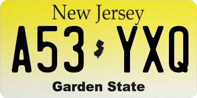 NJ license plate A53YXQ