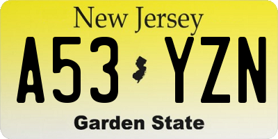 NJ license plate A53YZN