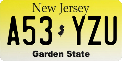 NJ license plate A53YZU