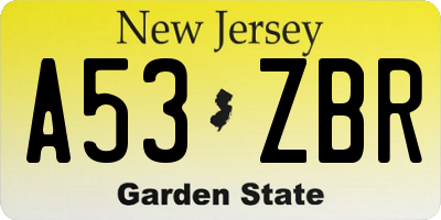 NJ license plate A53ZBR
