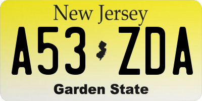 NJ license plate A53ZDA