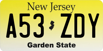 NJ license plate A53ZDY