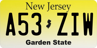 NJ license plate A53ZIW