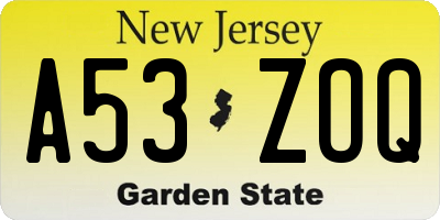 NJ license plate A53ZOQ