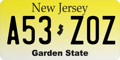NJ license plate A53ZOZ