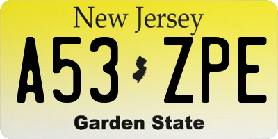 NJ license plate A53ZPE