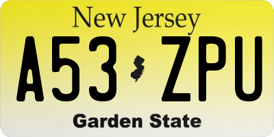 NJ license plate A53ZPU