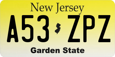 NJ license plate A53ZPZ