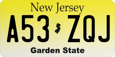 NJ license plate A53ZQJ