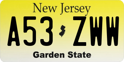 NJ license plate A53ZWW