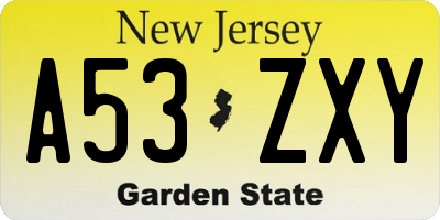NJ license plate A53ZXY