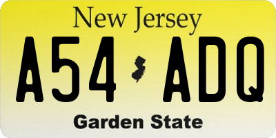 NJ license plate A54ADQ
