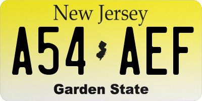 NJ license plate A54AEF