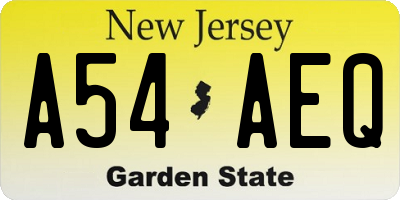 NJ license plate A54AEQ