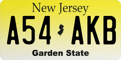NJ license plate A54AKB