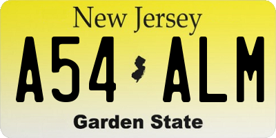 NJ license plate A54ALM
