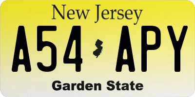 NJ license plate A54APY