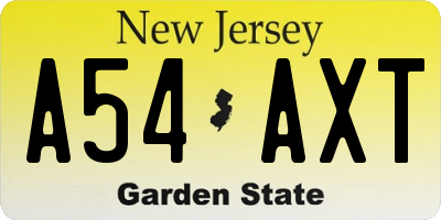 NJ license plate A54AXT