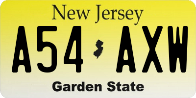 NJ license plate A54AXW