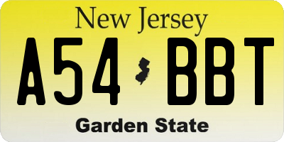 NJ license plate A54BBT