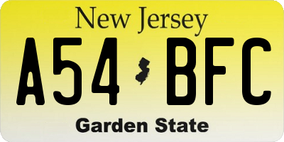 NJ license plate A54BFC