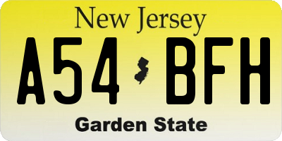 NJ license plate A54BFH